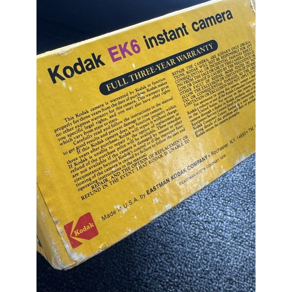 Vintage 1976 Kodak EK6 Instant Camera with Original Box & Manual - Untested